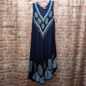 ASHA Dress Sleeveless Tank Bohemian Floral Embroidered Size Large